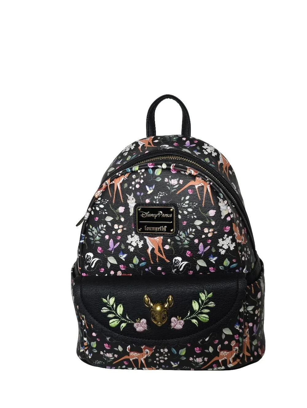 Disney Parks Loungefly Bambi AOP Black Floral Mini Backpack NWT